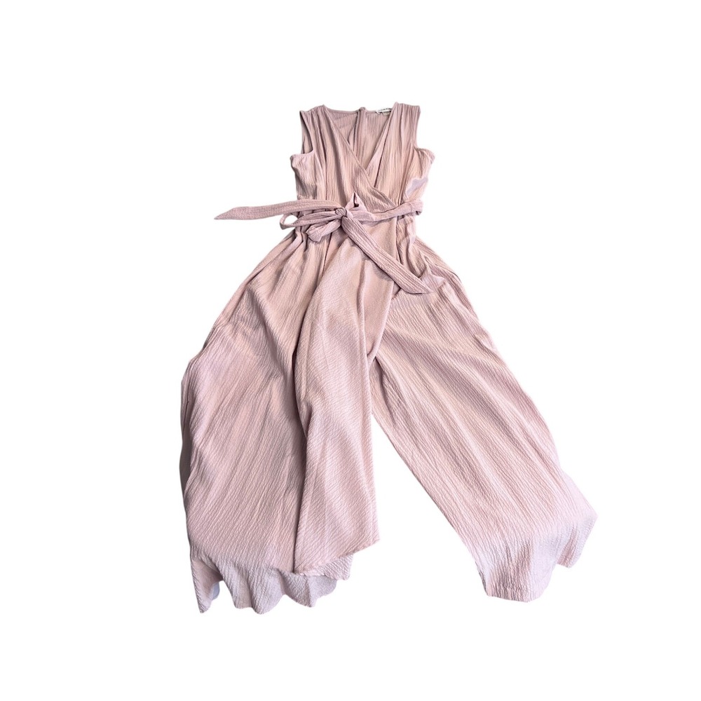 Calvin Klein Wide Leg Mock Wrap Jumpsuit Women sz 8 Blush Pink - Picture 5 of 9